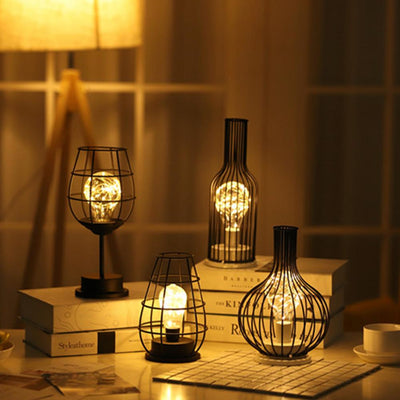 Retro Iron Winebottle Art Minimalist Hollow Table Lamp