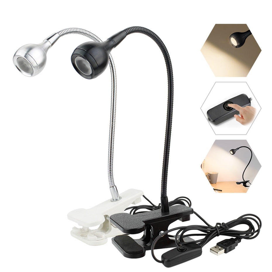 USB Power Supply Desk Lamp with Clip Holder